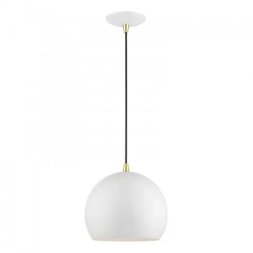 1 Light Shiny White with Polished Brass Accents Globe Pendant