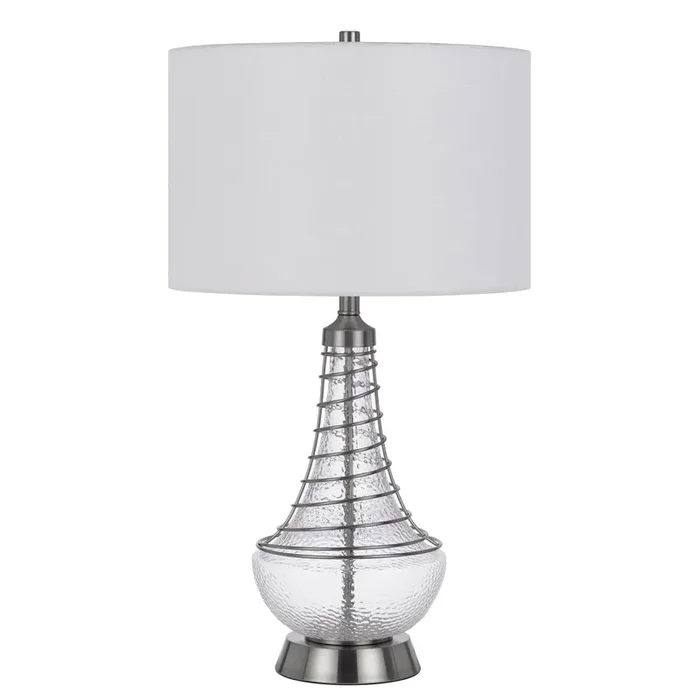 150W 3 WAY BARABOO GLASS TABLE LAMP WITH WIRE GUARD DESIGN AND DRUM FABRIC SHADE