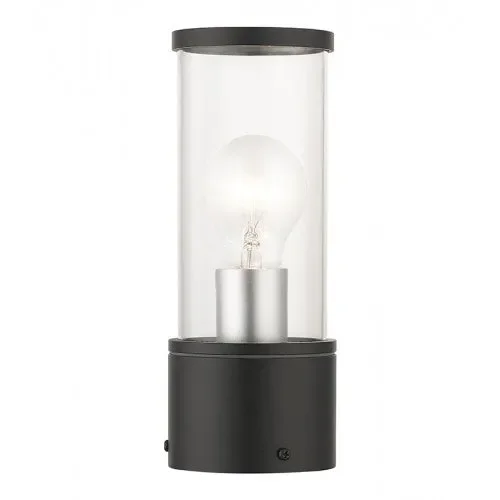 2 Light Textured Black Outdoor Small Post Top Lantern with Antique Silver Finish Accents
