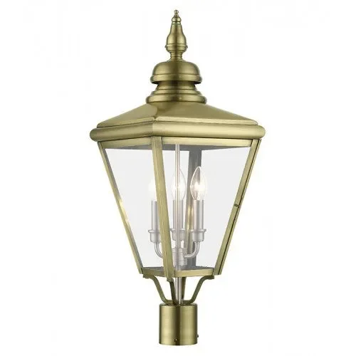 3 Light Antique Brass Outdoor Large Post Top Lantern with Brushed Nickel Finish Cluster