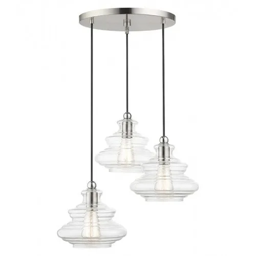 3 Light Brushed Nickel Pendant Chandelier with Chrome Finish Accents