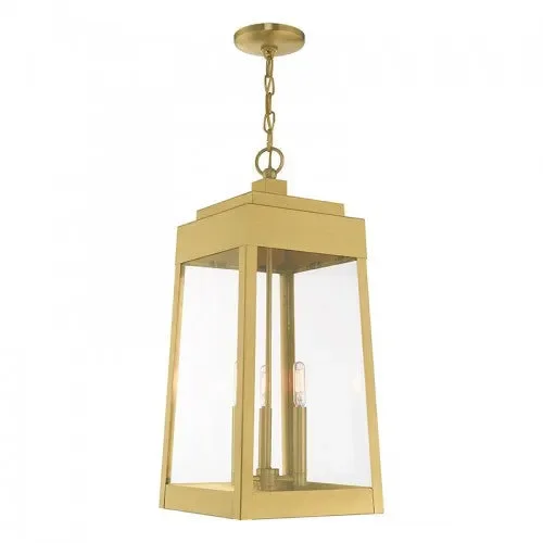 3 Light Satin Brass Outdoor Pendant Lantern