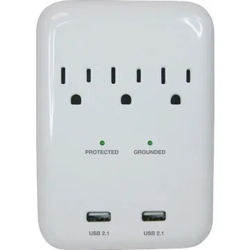 3 Outlet Surge Protector with 2 USB Ports – 4′ Cord – White