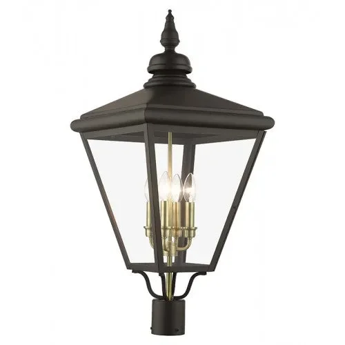 4 Light Bronze Outdoor Extra Large Post Top Lantern with Antique Brass Finish Cluster