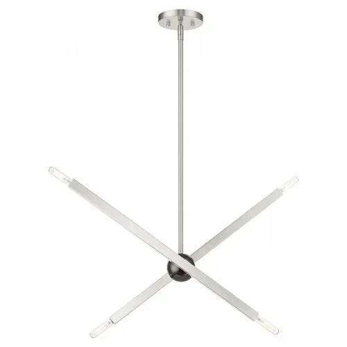 4 Light Brushed Nickel Linear Chandelier with Black Chrome Finish Accent