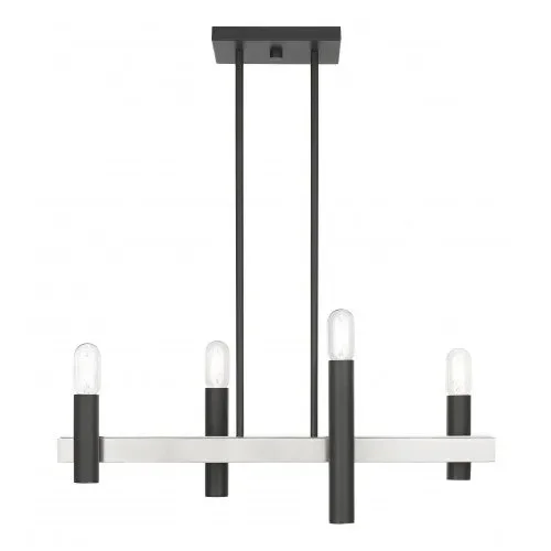 4 Light Scandinavian Gray & Brushed Nickel Linear Chandelier