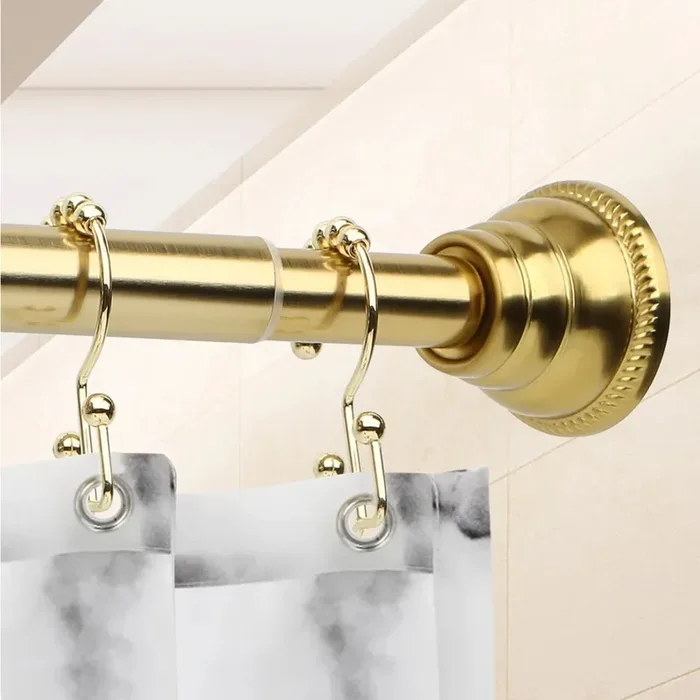 42″-72″ Metal Shower Curtain Tension Rod Rust Resistant Non-Slip Brushed Gold