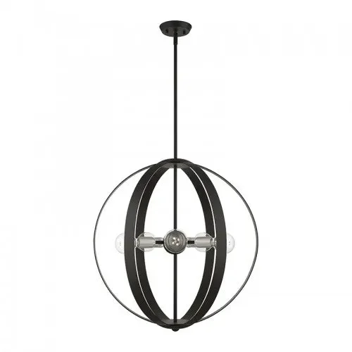 5 Light Black Pendant Chandelier with Brushed Nickel Accents