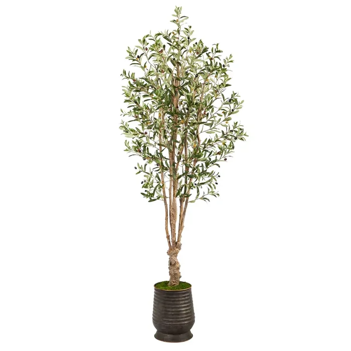 6.5′ Olive Artificial Tree in Ribbed Metal Planter