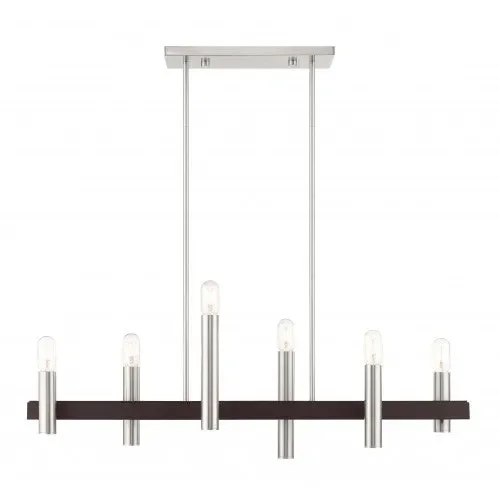 6 Light Brushed Nickel & Bronze Linear Chandelier