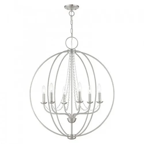 6 Light Brushed Nickel Globe Pendant Chandelier