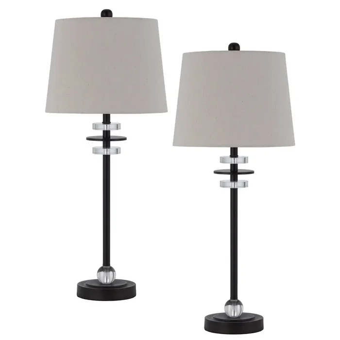 60W SITKA BUFFET LAMP WITH CRYSTAL ACCENT FONT AND HARDBACK TAPER DRUM FABRIC SHADE (SOLD AS PAIRS)