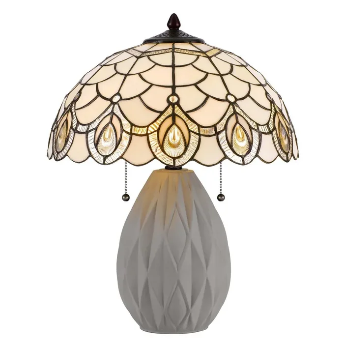 60W X 2 TIFFANY TABLE LAMP WITH PULL CHAIN SWITCH AND RESIN LAMP BODY