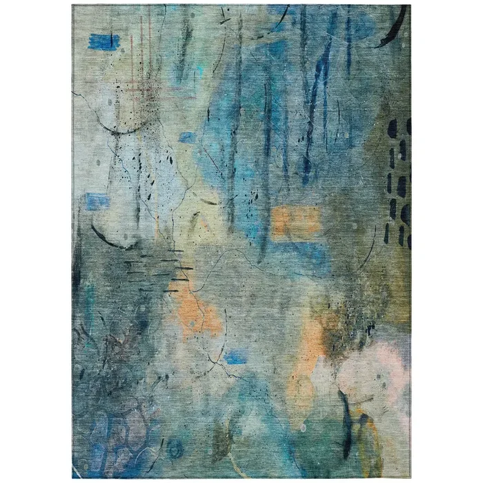 Addison Chantille ACN2032 Abstract Machine Made Transitional Teal Rug