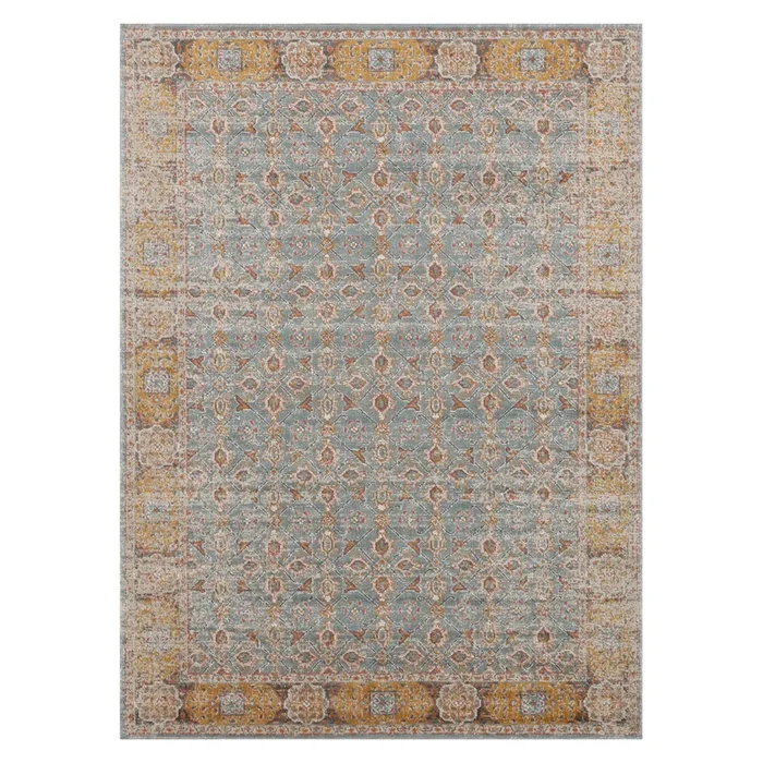 Amer Eternal Farmhouse Bordered Power-Loom Teal/Gold Area Rug