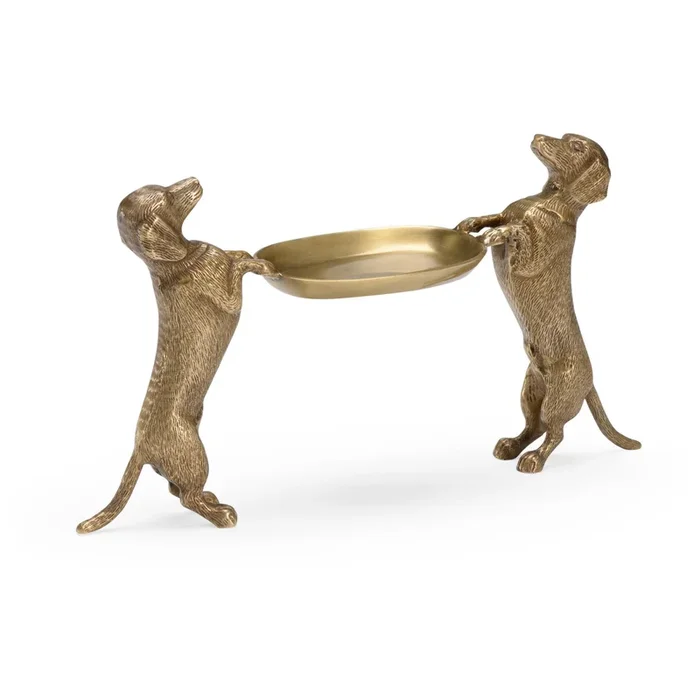 Antique Brass Dachshund Dogs with Tray