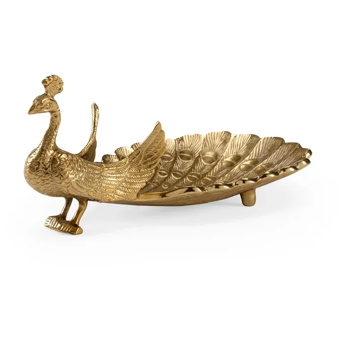 Antique Brass Peacock Dish for Tabletop