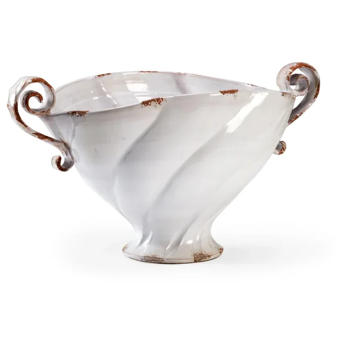Antique White Ceramic Bowl with Handles