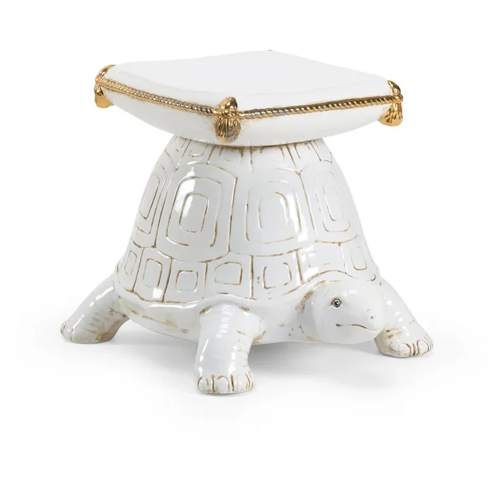 Antique White Ceramic Stool with Gold Glaze