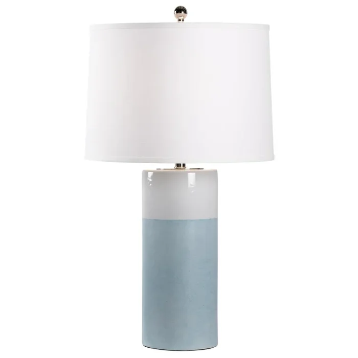 Aqua Glazed Ceramic Table Lamp with Linen Cylinder