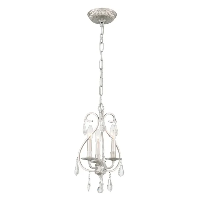 Ashton 3 Light Hand Cut Crystal Olde Silver Mini Chandelier