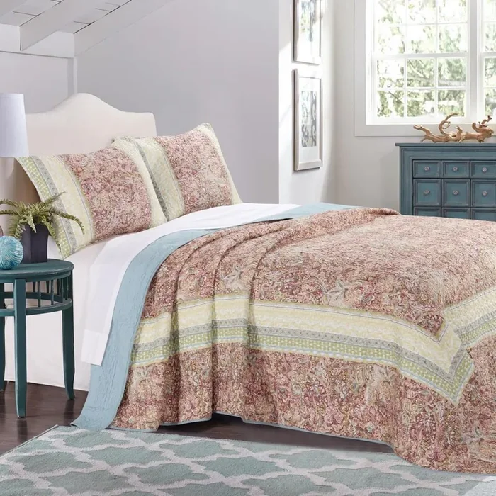 Barefoot Bungalow Palisades Bedspread And Pillow Sham Set – King 120×118″, Pastel