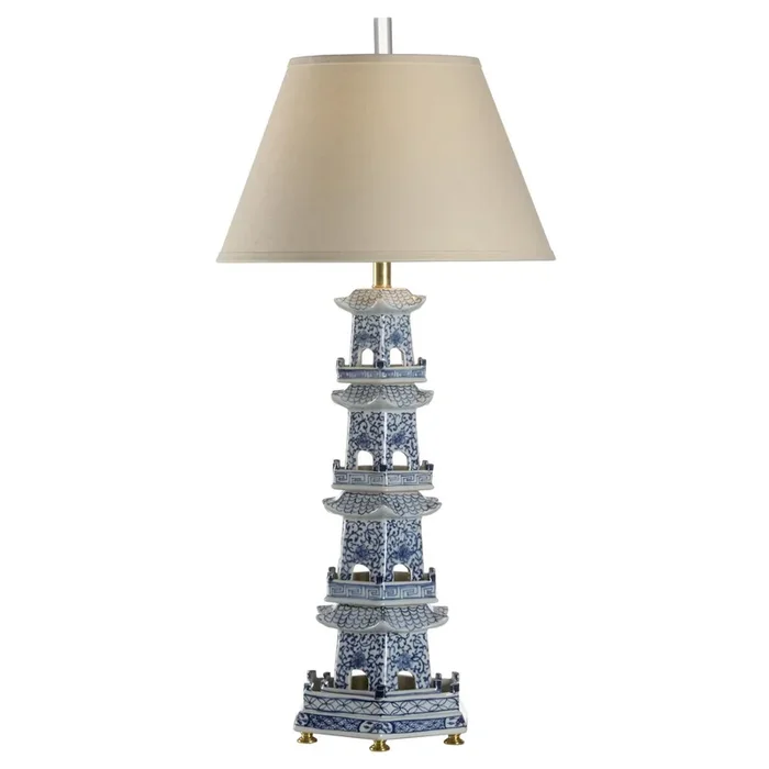 Blue and White Glazed Pagoda Lamp