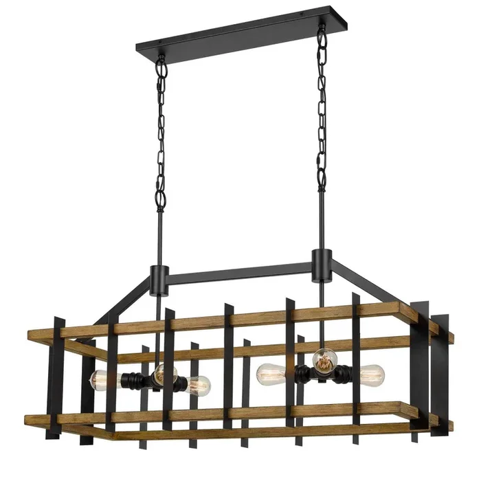 BRUCK 60W X 6 METAL/PINE WOOD ISLAND CHANDELIER (EDISON BULBS NOT INCLUDED)
