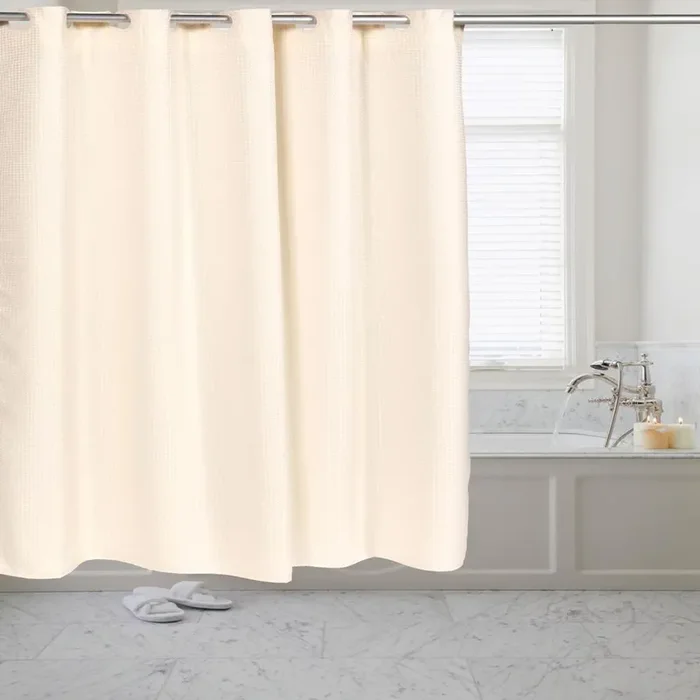Carnation Home Fashions Pre Hooked T Waffle Weave Fabric Shower Curtain – 70×75″
