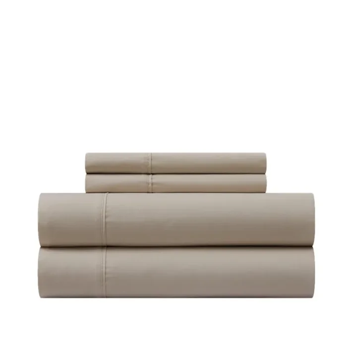 Chic Home Ashton Sheet Set Super Soft Solid Color With Piping Flange Edge Design – Includes 1 Flat, 1 Fitted Sheet, and 1 Pillowcase – 3 Piece – Twin 66×102″, Taupe