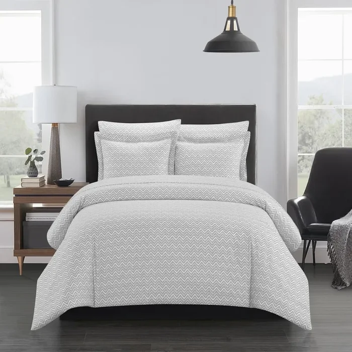 Chic Home Blaine Duvet Cover Set Contemporary Two Tone Striped Chevron Pattern Bedding – Pillow Sham Included – 2 Piece – Twin 68×90″, Grey