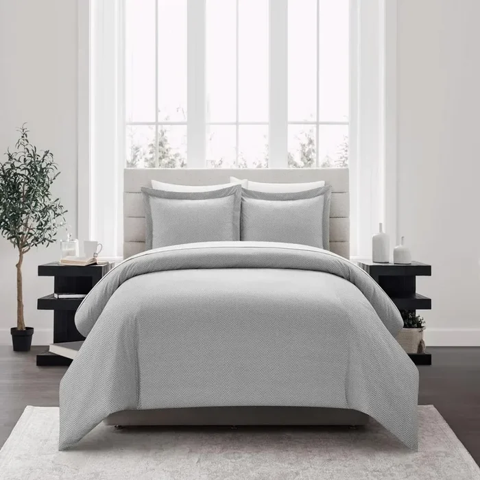 Chic Home Laurel Duvet Cover Set Graphic Herringbone Pattern Print Design Bed In A Bag Bedding – Sheets Pillowcase Pillow Sham Included – 5 Piece – Twin 68×90″, Grey
