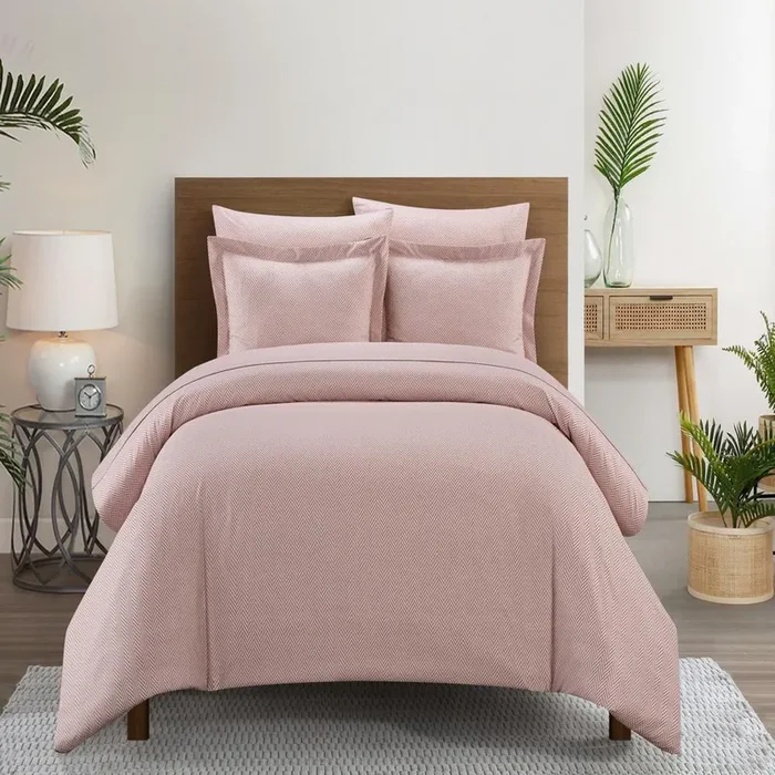 Chic Home Laurel Duvet Cover Set Graphic Herringbone Pattern Print Design Bedding – Pillow Sham Included – 2 Piece – Twin 68×90″, Blush