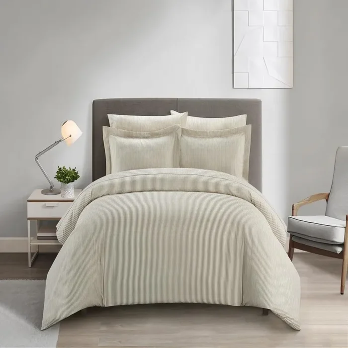 Chic Home Morgan Duvet Cover Set Contemporary Two Tone Striped Pattern Bedding – Pillow Sham Included – 2 Piece – Twin 68×90″, Beige