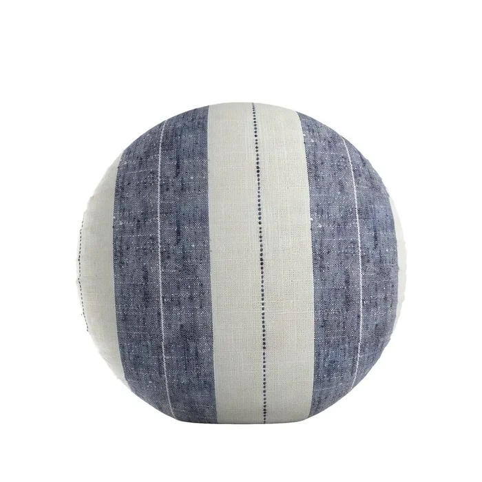 Circular Throw Pillow in French Laundry Stripe – Navy