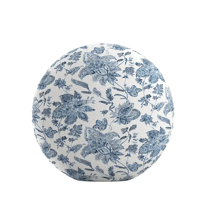 Circular Throw Pillow in Toile – Blue Skies