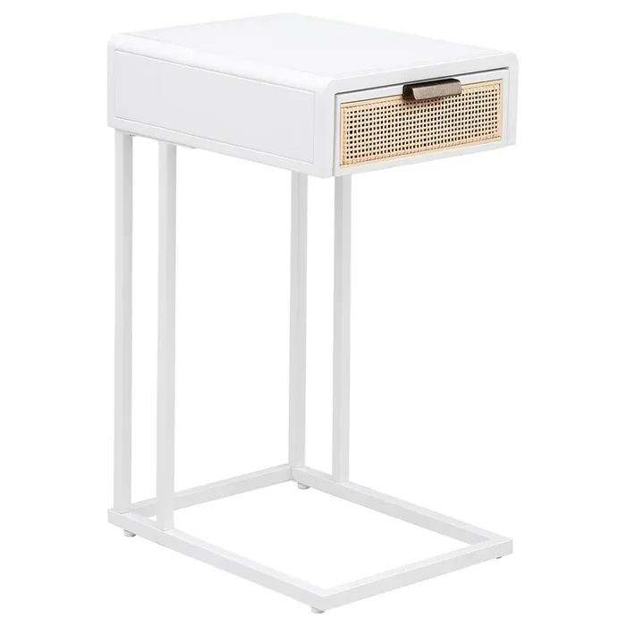 Coaster Furniture Amherst 931632 1-Drawer Radio Weave Cane Metal Side Table – White