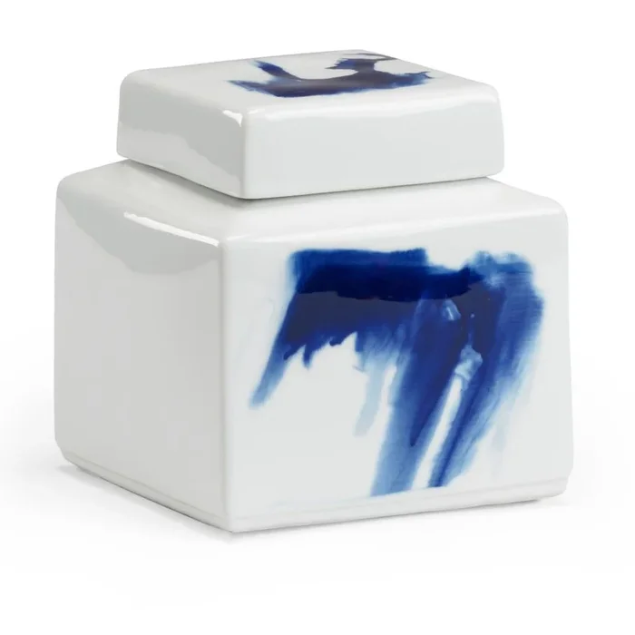 Cobalt-Brushed Ceramic Petite Jar