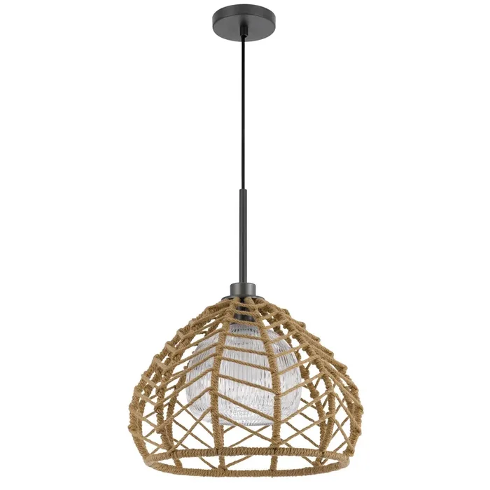 DUNN 60W METAL PENDANT WITH BURLAP ROPED SHADE