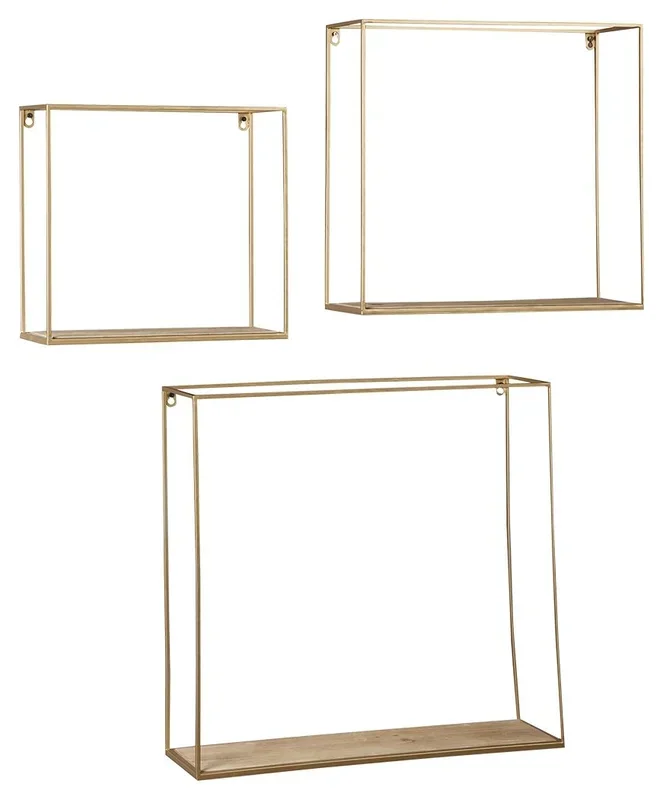 Efharis – Wall Shelf Set (Set of 3) – Natural / Gold Finish