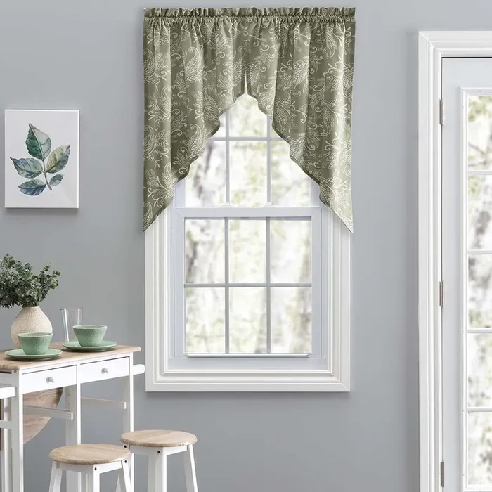 Ellis Curtain Lexington Leaf Pattern on Colored Ground Tailored Valance 58″x15″ Sage