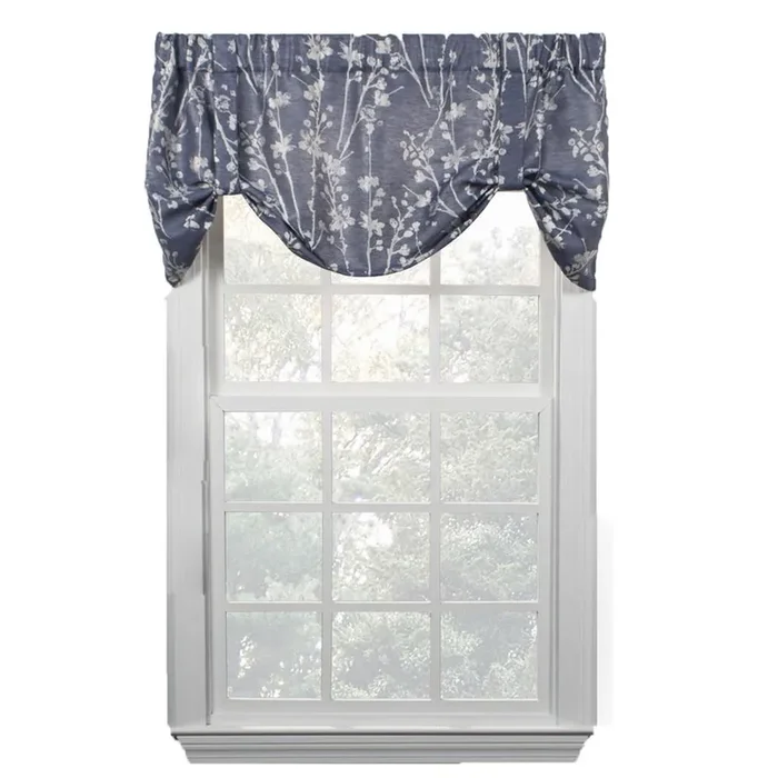 Ellis Curtain Meadow High Quality Room Darkening Solid Natural Color Lined Tie-Up Window Valance – 50 x22″, Cobalt