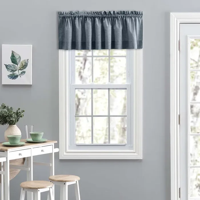 Ellis Lisa Solid Color Poly Cotton Duck Fabric Tailored Valance 58″x15″ Dusty Blue