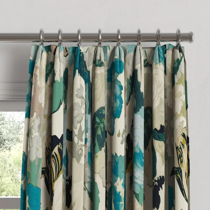 Euro Pleat Drapery in Garden Tea Time – Blue Haze