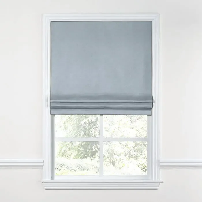 Flat Roman Shade in Classic Linen – Storm