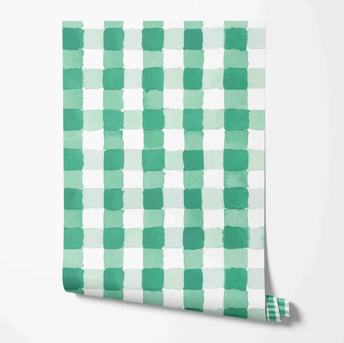 Green Gingham Wallcovering