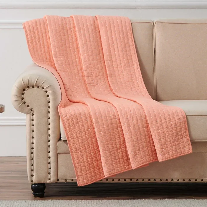 Greenland Home Fashions Monterrey Finely Stitched Throw Blanket Classic Solid Color Style 50″ x 60″ Coral