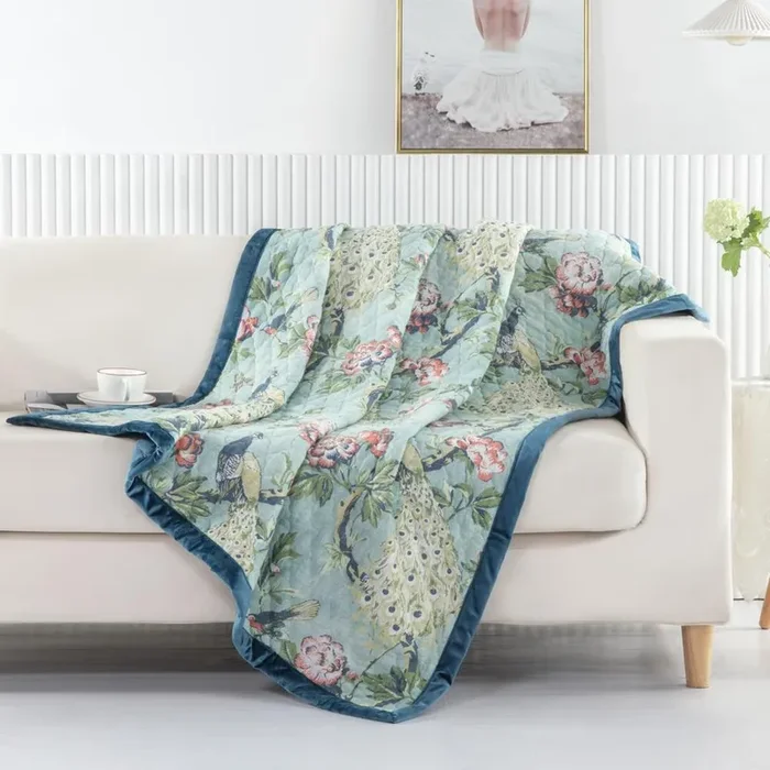 Greenland Home Pavona Enchanted Garden Quilted Throw, 50×60-inch, Jade