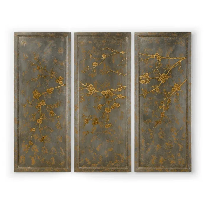 Hand Painted Cherry Blossom Triptych Artwork