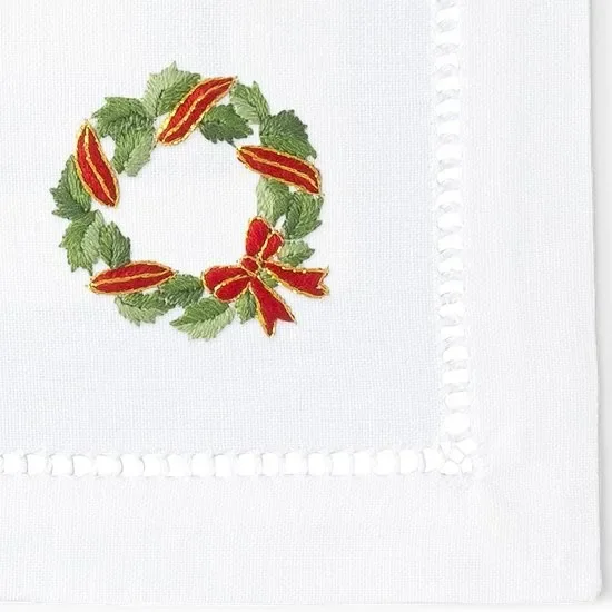 Holly Ribbon Wreath Napkins, Set of 4
